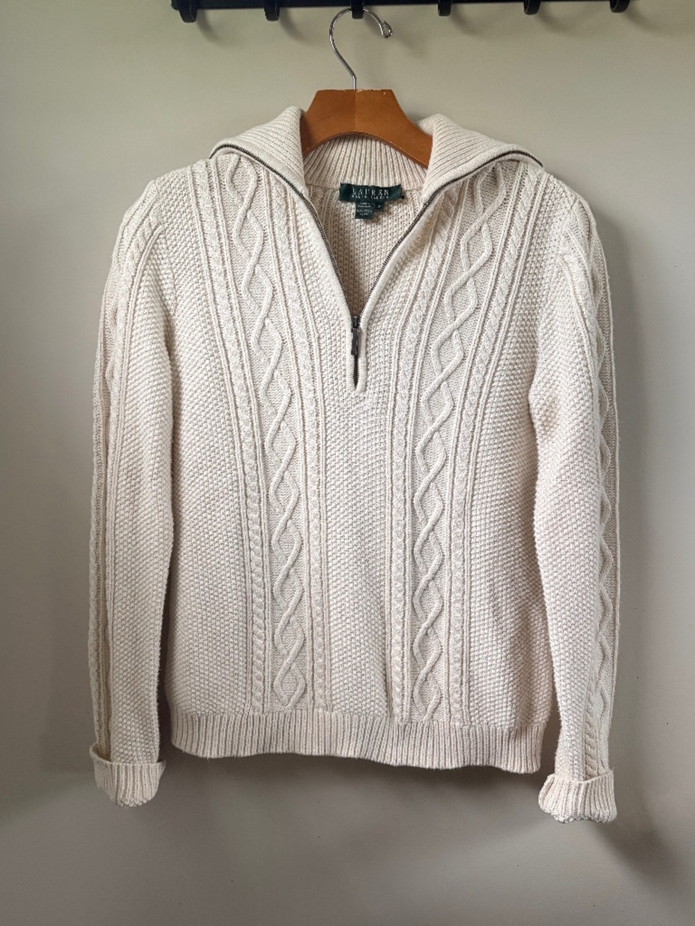 Ralph Lauren Cable Knit Cotton Quarter Zip M